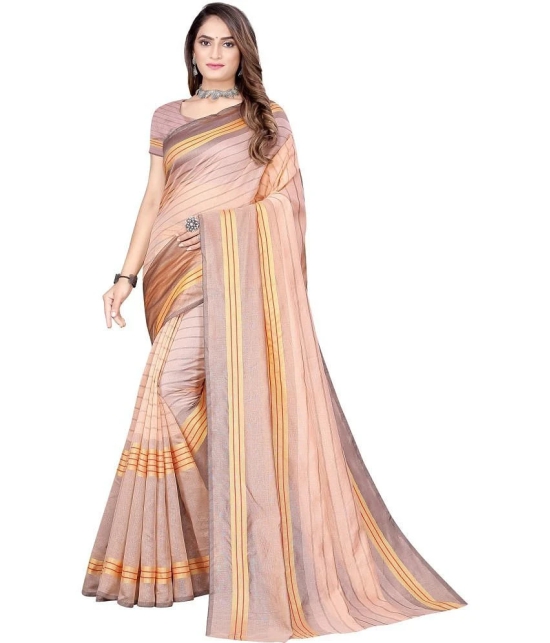 Saadhvi Cotton Silk Striped Saree With Blouse Piece - Orange ( Pack of 1 ) - Orange