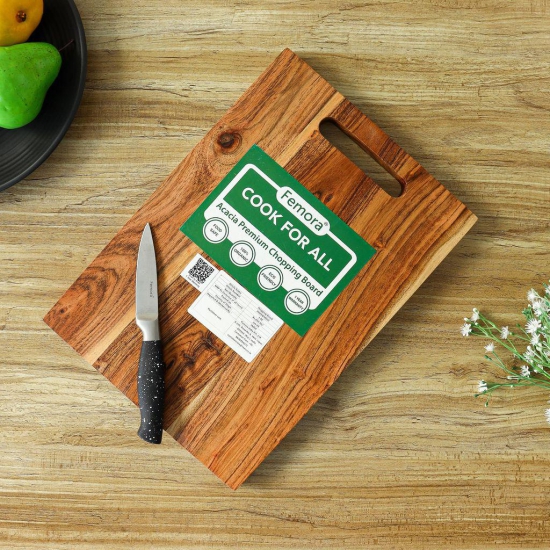 Femora Vegetable Acacia Wood Chopping Board Anti Bacterial Seasoned with Organic Mineral Oil Rectangular Shape Thick Wooden Cutting Board, 13.46 x 9.44 Inch (34.20 x 24 cm), 1 Year Warranty