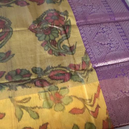 Ikkat Silk yellow Saree