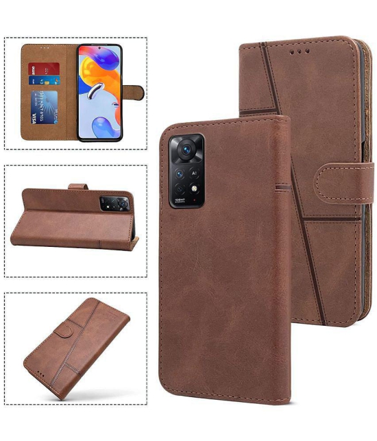 NBOX - Brown Artificial Leather Flip Cover Compatible For Xiaomi Redmi Note 11 Pro ( Pack of 1 ) - Brown