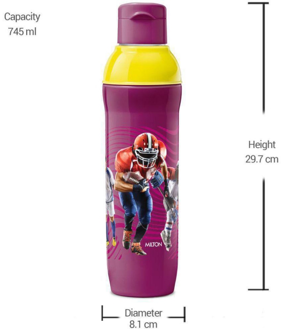 Milton Kool Active 900 Plastic Insulated Kids Water Bottle, 745 ml, Purple | School Bottle | Picnic Bottle | Leak Proof | BPA Free | Food Grade | Easy to Carry - Purple