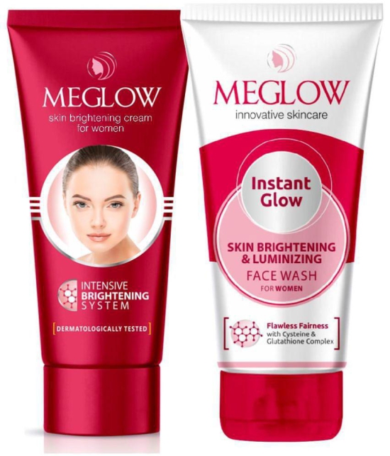 Meglow Skin Brightening Combo Pack for Women | Face Cream (50g) and Instant Glow Facewash (70g)