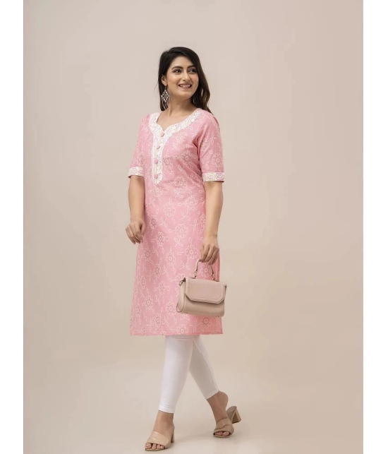 Frionkandy Cotton Printed Straight Womens Kurti - Pink ( Pack of 1 ) - None