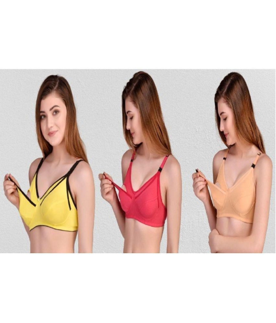 Zourt - Multicolor Cotton Solid Women's Maternity Bra ( Pack of 3 ) - 34B