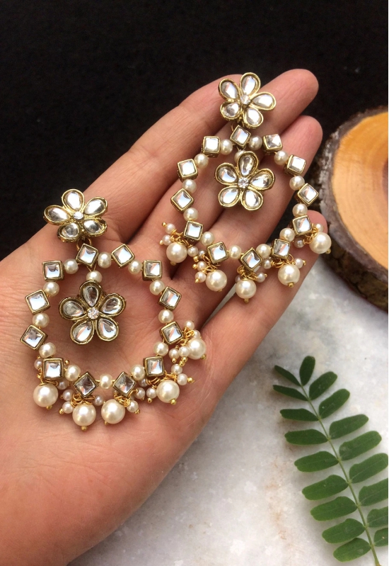 Kundan Flower Chandbali Earrings