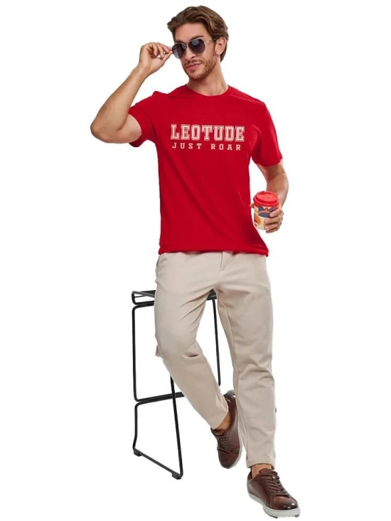 Leotude Cotton Blend Regular Fit Printed Half Sleeves Mens Round T-Shirt - Red ( Pack of 1 ) - None