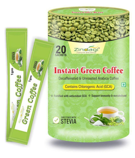 Zindagi Instant Green Coffee Powder - Green Coffee Beans Powder - Weight Loss 20 gm Pack of 2