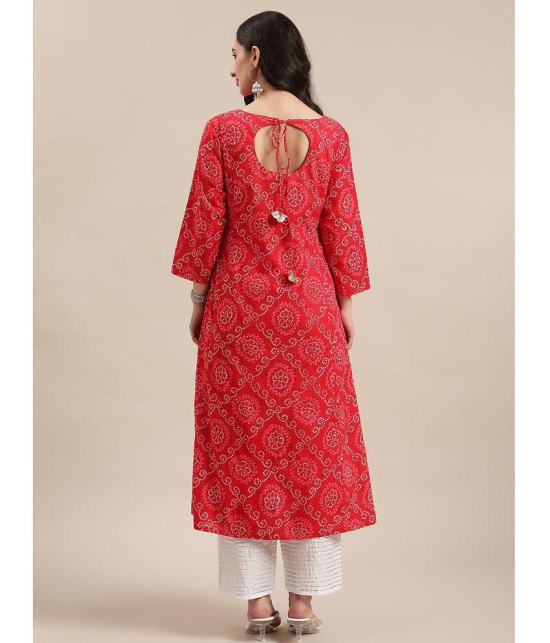 Varanga Cotton Printed Flared Womens Kurti - Red ( Pack of 1 ) - None