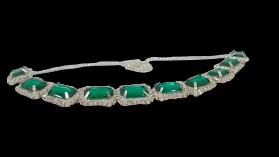 Stunning Emerald and Diamond Tennis Necklace