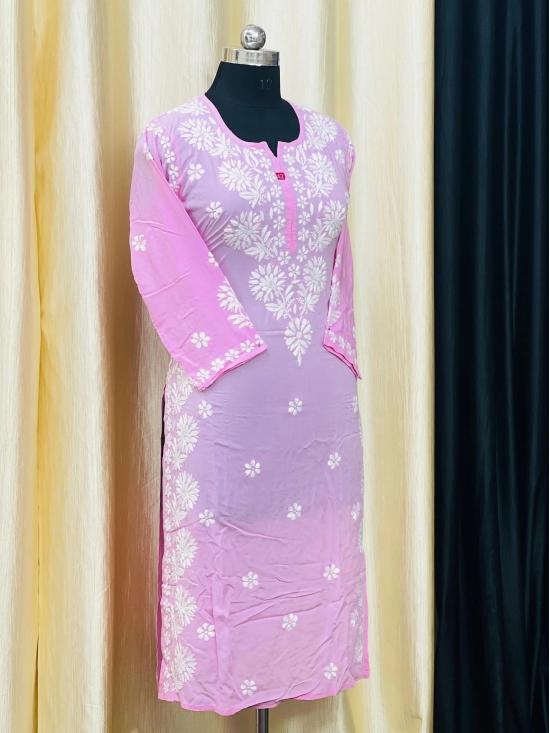 Modal Lucknowi Chikan Kurti-Baby Pink / 46/3XL