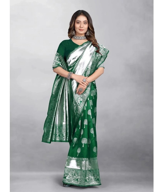 Gazal Fashions - Green Banarasi Silk Saree With Blouse Piece ( Pack of 1 ) - Green