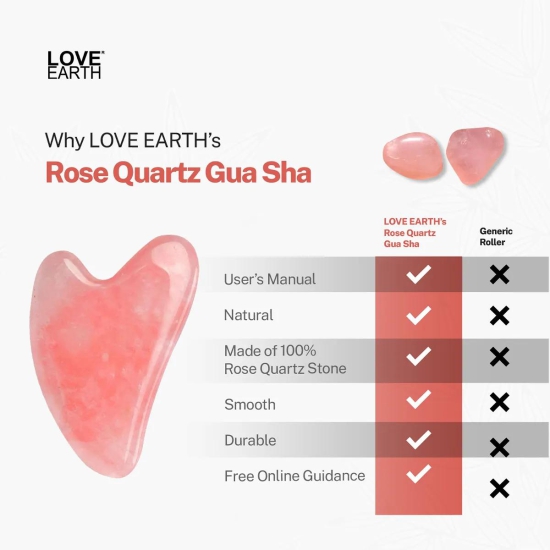 Love Earth Rose Quartz Gua Sha Face Shaping Tool With Rose Quartz Crystal For Lift & Firm Skin, Reduces Lines & Dark Circles