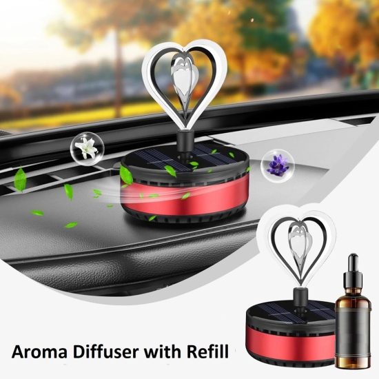 Solar Powered Rotating Heart Shaped Aroma Diffuser with refill, For Car Dashboard Stylish Car Interior Accessories