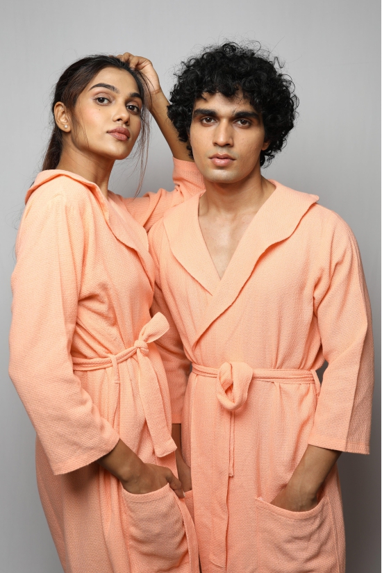 Cotton matte couple bathrobe-Peach / L / XS