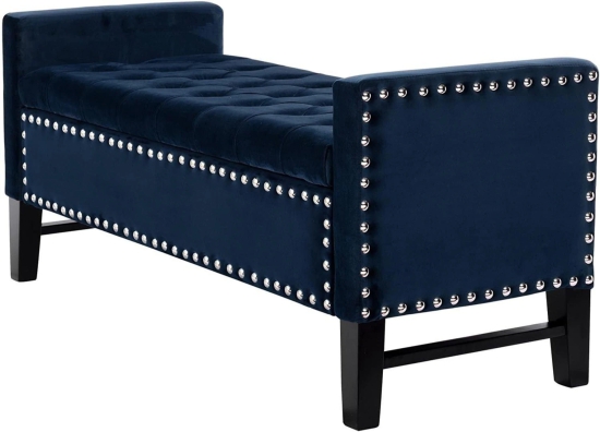 Royal Blue Premium Wood Upholstered Flip top Storage Bench-Blue