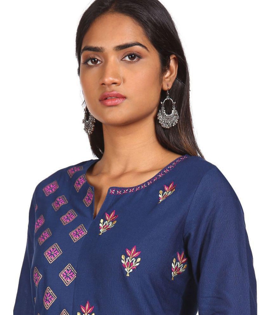 Karigari - Blue Cotton Blend Women's Straight Kurti ( Pack of 1 ) - None