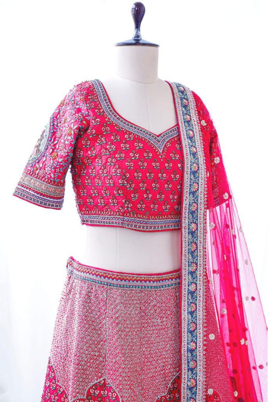 Graceful Garnet Elegance: Shri Hari Red Lehenga