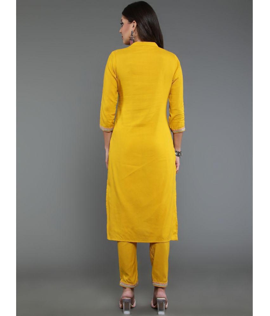 Antaran Viscose Embroidered Kurti With Pants Womens Stitched Salwar Suit - Yellow ( Pack of 1 ) - None