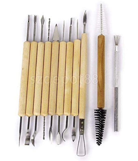 Wooden Handle Wax Pottery Clay Sculpting Sculpt Smoothing Wax Carving Pottery Ceramic Tools Polymer Ceramic Clay Tool Set - 11 Pieces