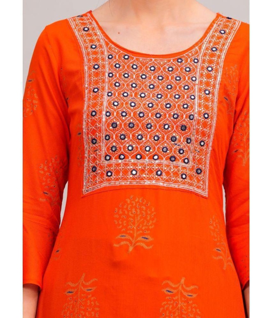 MAUKA Rayon Embroidered Kurti With Palazzo Womens Stitched Salwar Suit - Orange ( Pack of 1 ) - None