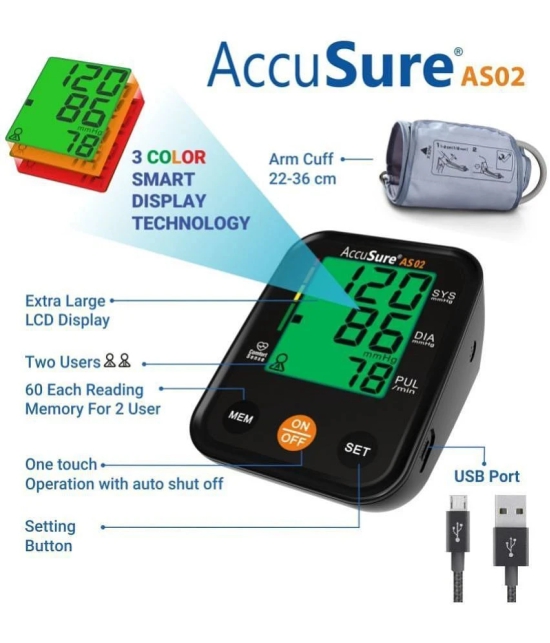 AccuSure Blood Pressure Monitor Automatic Digital Display And Adjustable Arm-Cuff - 2 Years Warranty