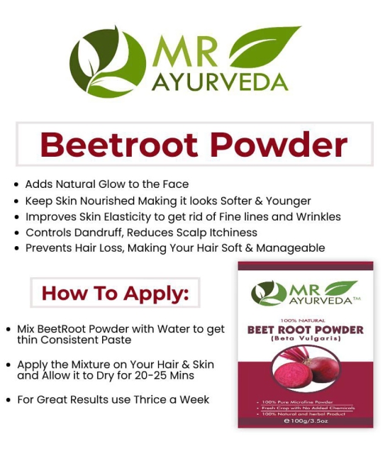 MR Ayurveda BeetRoot Powder for Skin & Hair Care Face Pack Masks 100 gm
