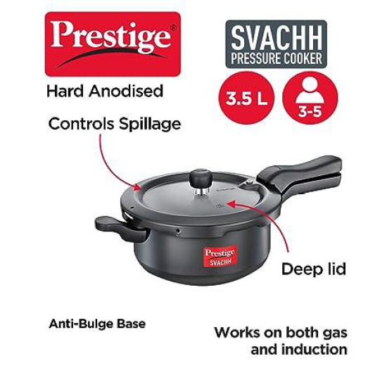 Prestige Svachh Hard Anodised Spillage Control Pressure Cooker, 3.5 L (Black)