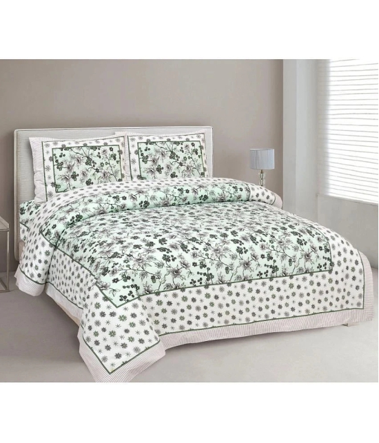 Uniqchoice - Green Cotton Double Bedsheet with 2 Pillow Covers - Green