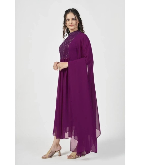 Estela - Wine Georgette Womens Flared Kurti ( Pack of 1 ) - None