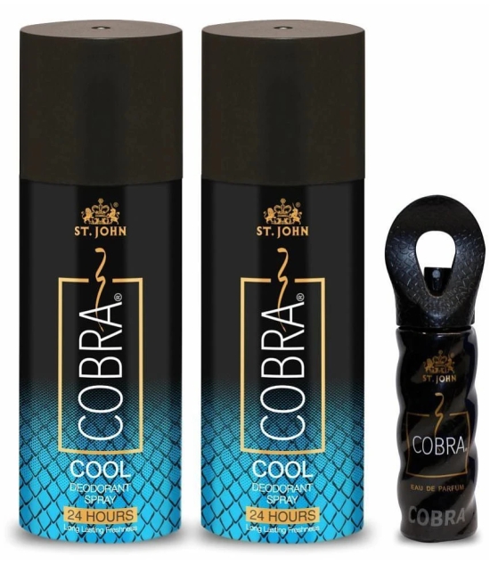 ST.JOHN Cobra Cool 150ml*2 & Cobra Perfume 15ml Deodorant Spray & Perfume for Men (315ml) Pack of 3