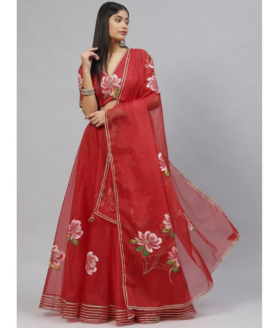 Divena Red Organza Circular Stitched Lehenga - 52