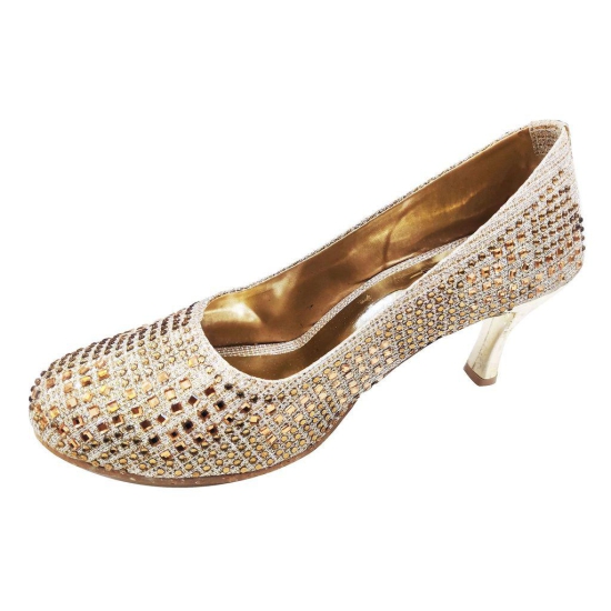 Golden Shimmer Synthetic Comfortable and Stylish Pointed Wedding Heels | For Casual Wear, Party and Formal Wear Occasions 3 Inches Heel | For Women & Girls