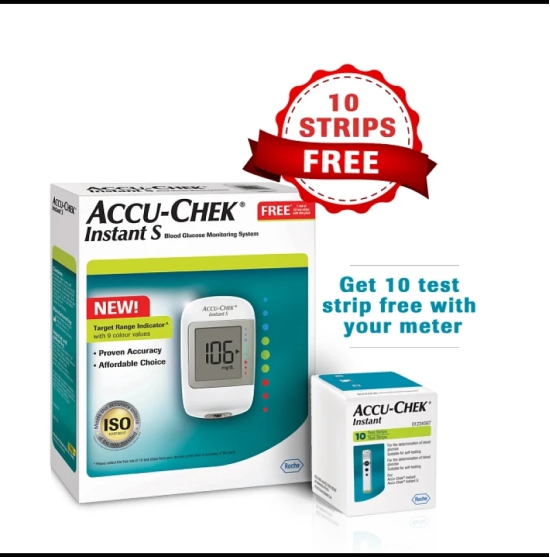 Glucometer Accu-Chek Instant S Blood Glucometer with 10 Test Strips Expiry March 2025