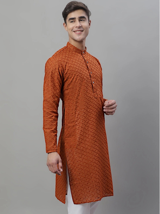 Jompers Men Brown Chikan Kurta Only-XXL / Brown