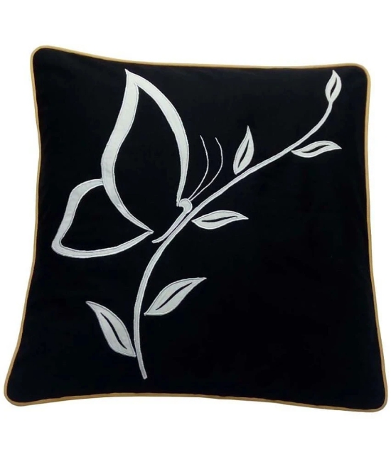 HUGS N RUGS Set of 1 Cotton Nature Square Cushion Cover (40X40)cm - Black - Black