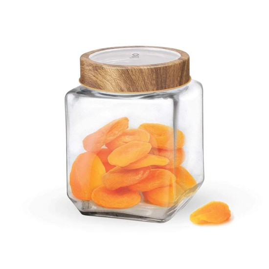 Treo Woody Cube Storage Glass Jar | Transparent | 1 Pc