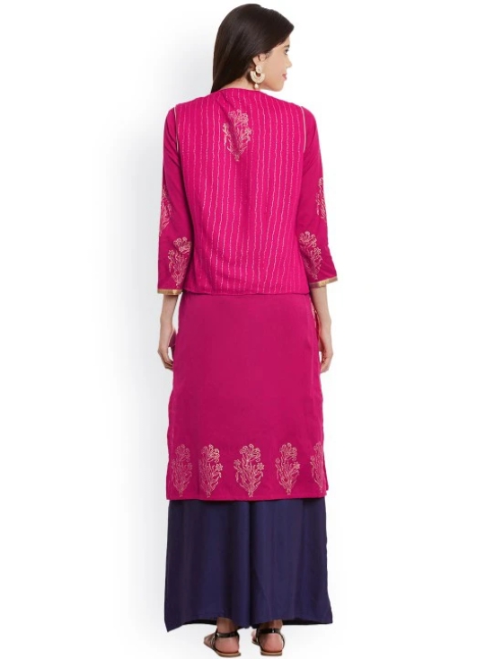 Women Pink Block Print Straight Kurta with Jacket