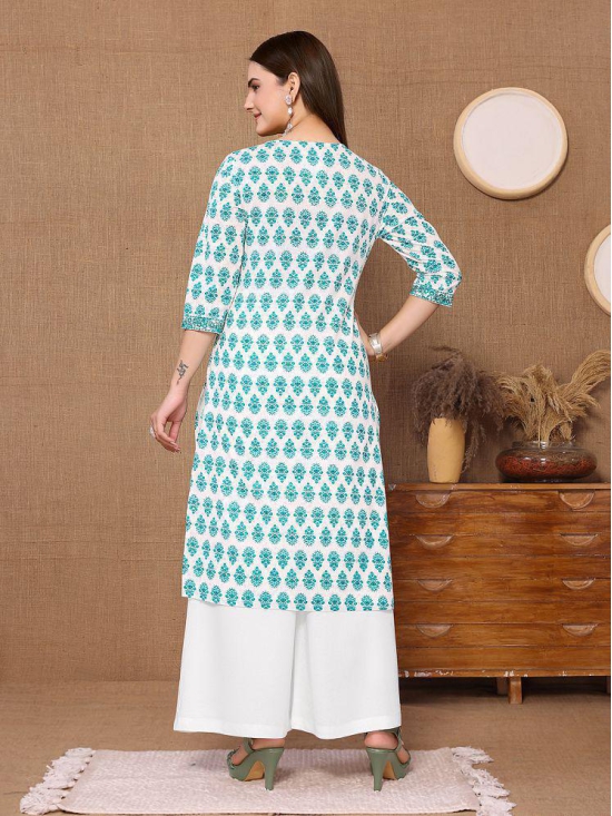 Rangita Women Cotton Turquoise Embroidered Knee Length Straight Kurti - None