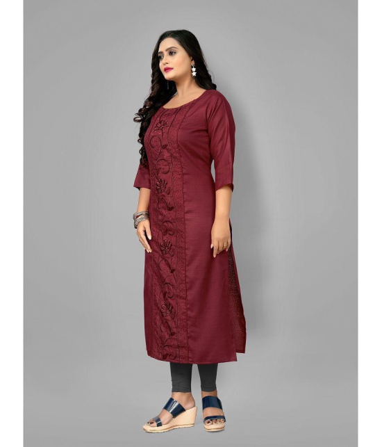 RIAANA - Maroon Cotton Blend Women's Straight Kurti ( Pack of 1 ) - None