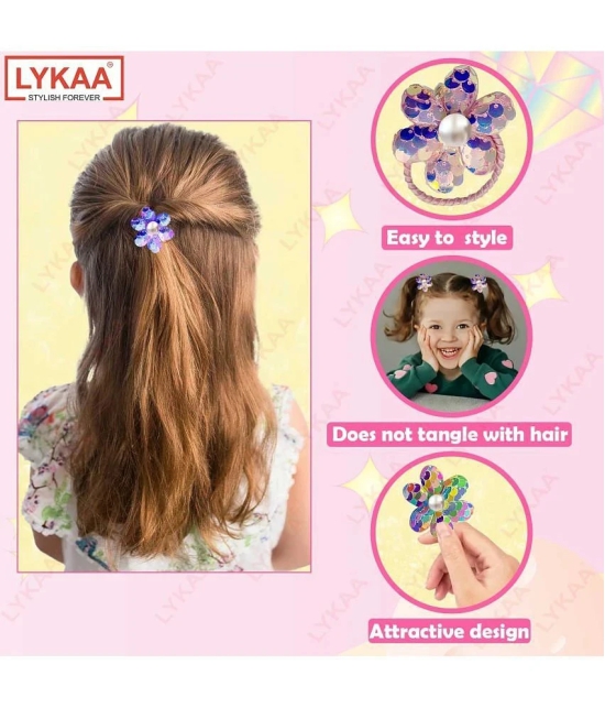 LYKAA Hair Rubber Bands With Shimmer Flowers Elastic Bands Hair Accessories Ponytail Holder - 6 Pcs - Multi