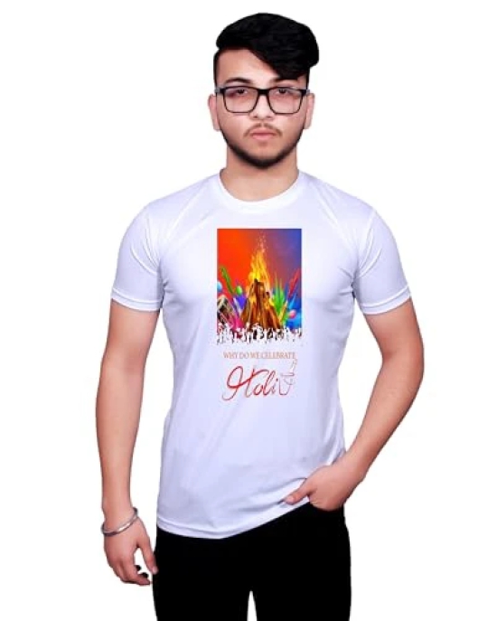 NITYANAND CREATIONS Round Neck White Holi T-Shirt for MEN-HOLI-T-SHIRT-11551-L