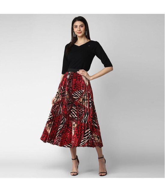 StyleStone Satin Pleated Skirt - Red Single - 30