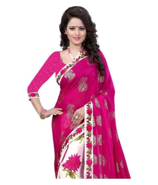 Gazal Fashions Pink,White Chiffon Saree