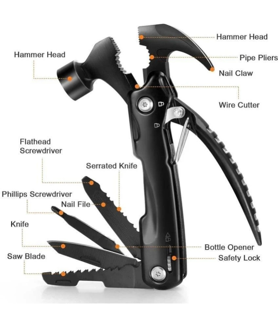 GIT- Multi-Tool 12 in 1 Hammer Mini Hammer Camping Gear Tool EDC Men, Women DIY Multi-Functional Car Safety Hammer Tool for Multi Purpose.