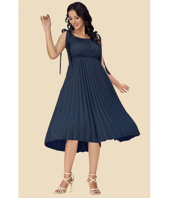 Glomee Crepe Solid Midi Womens Fit & Flare Dress - Blue ( Pack of 1 ) - None