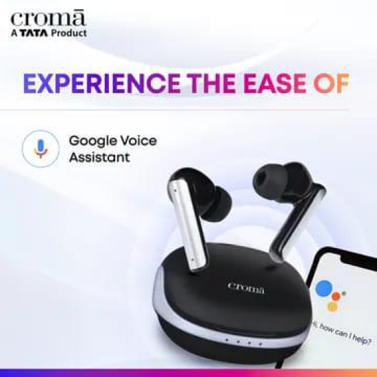Croma TWS Earbuds with Active Noise Cancellation (Water Resistant, Fast Charging Support, Black and Grey)
