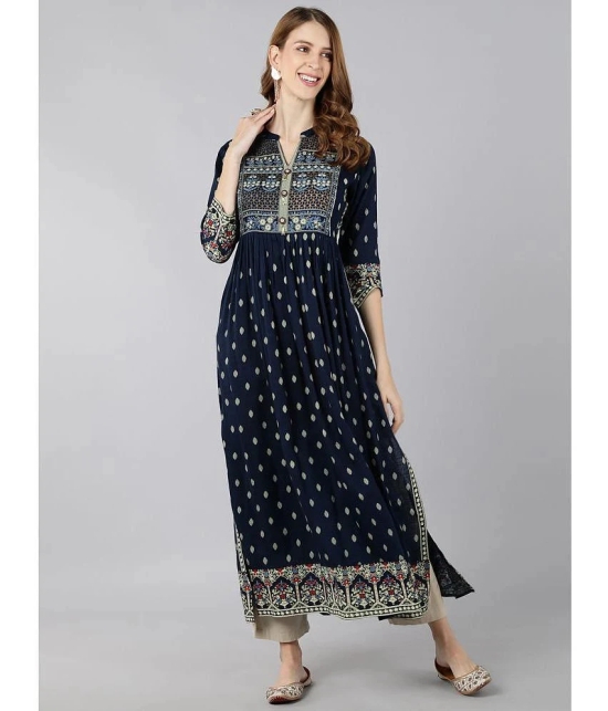 KIPEK - Blue Rayon Womens Flared Kurti ( Pack of 1 ) - None