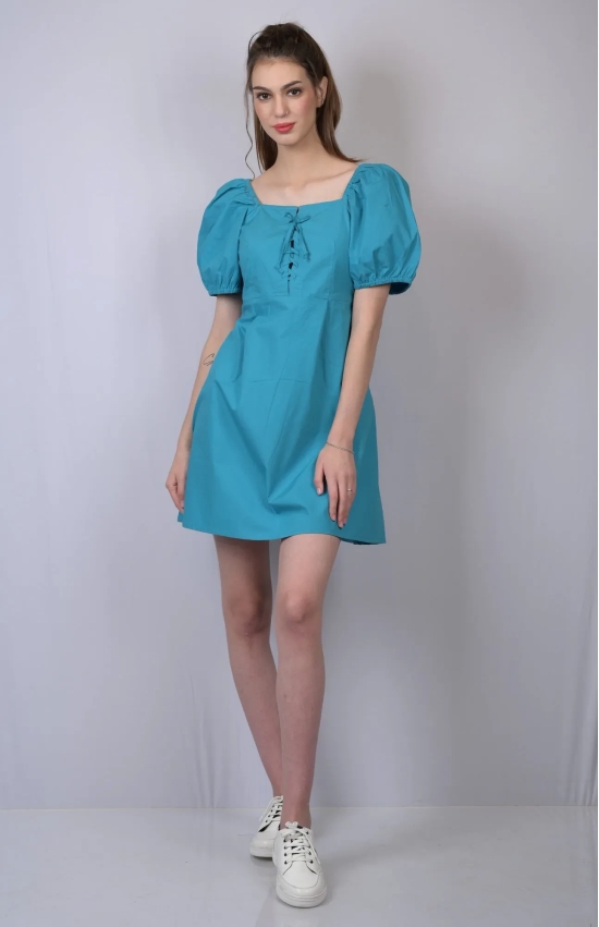 OWO THE LABEL Turquoise Blue Square Neckline Dress (OTL-DRS1021)-Blue / XL