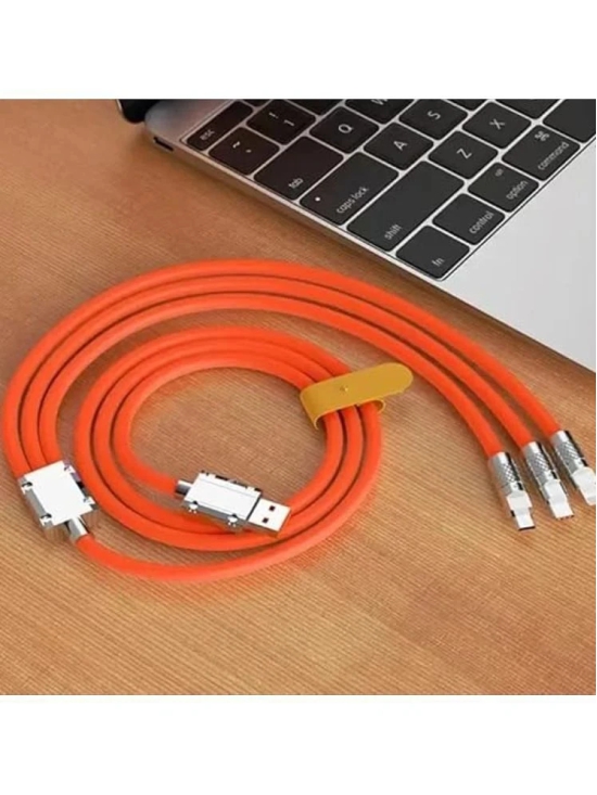 Digimate 3 In 1 Charging Cable Nylon Braided Multiple Usb Fast Charging Cable, Compatible For All Devices(Orange) - Orange