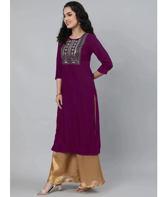 JASH CREATION - Wine Rayon Womens Straight Kurti ( Pack of 1 ) - None